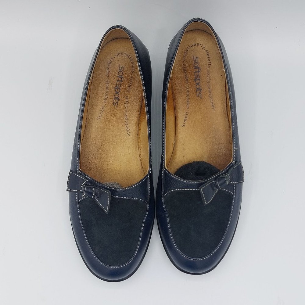 Softspots Shoes Womens Size 10 M Genuine Leather Suede Comfort Slip On Bow Navy